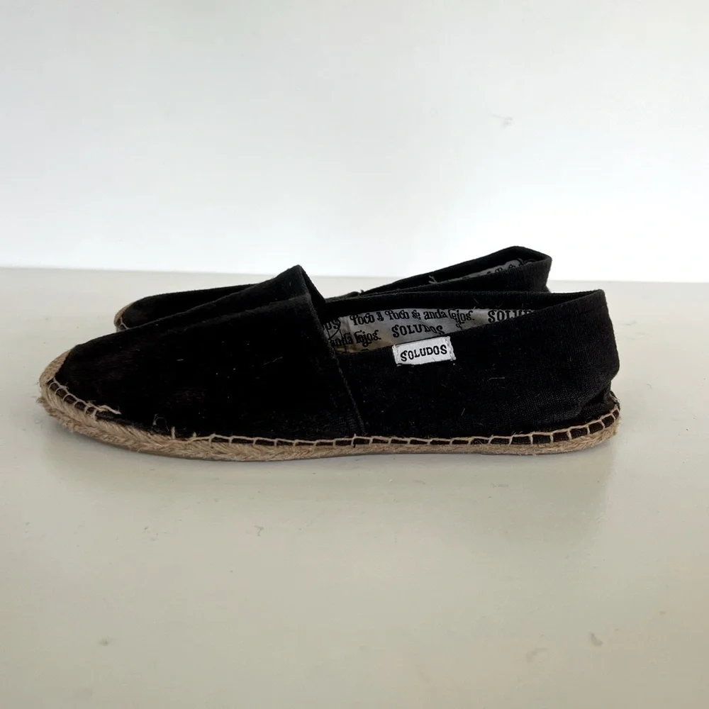 Soludos The Original Espadrille Slip On Casual Black Canvas Shoe, size 38